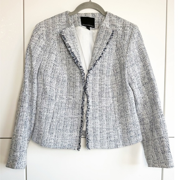 Banana Republic Tweed Blazer Woven in Italy by Nova Fides Size 4 White Blue Blk - Picture 3 of 10